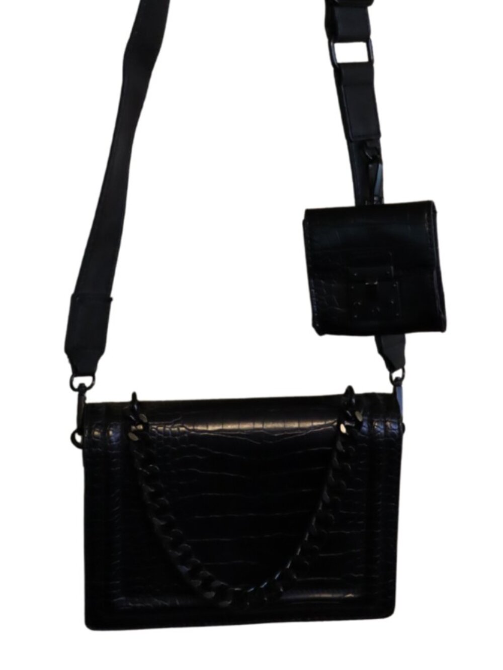 ALDO Qiemar Black Mock-Croc Crossbody Bag with Detachable Pouch Like New